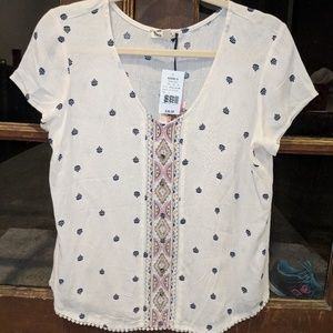 Short Sleeve Latte Print Blouse